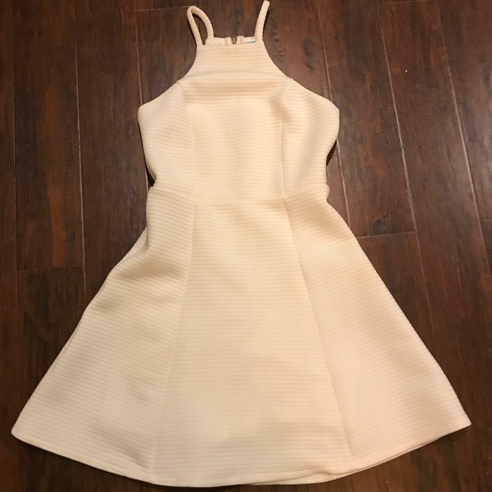 White ribbed apron neckline dress